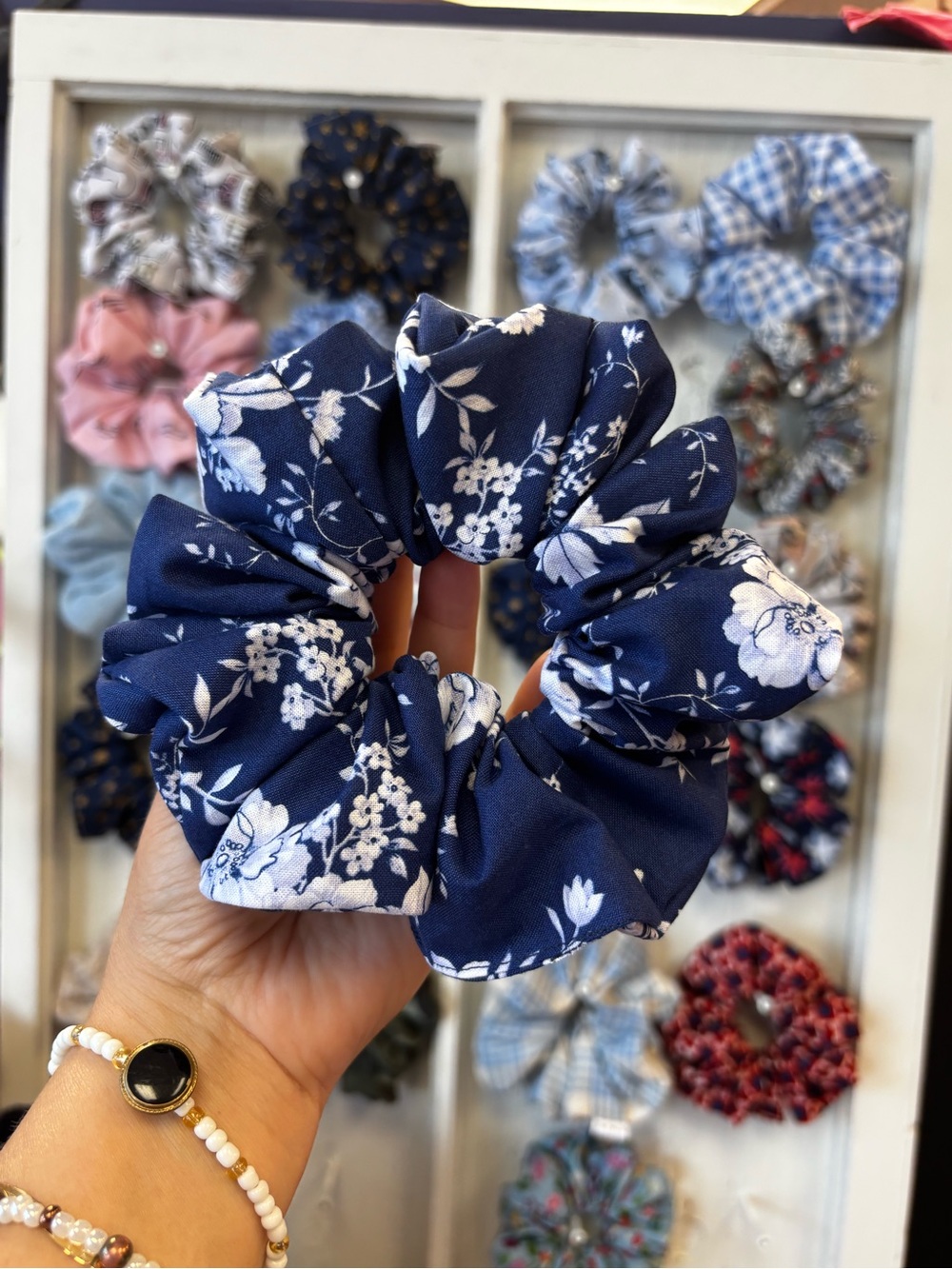 Navy Floral Scrunchie - Women Accessories Hair Accessory